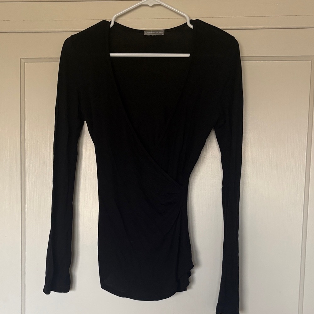 James Perse Black Long Sleeve Wrap Top